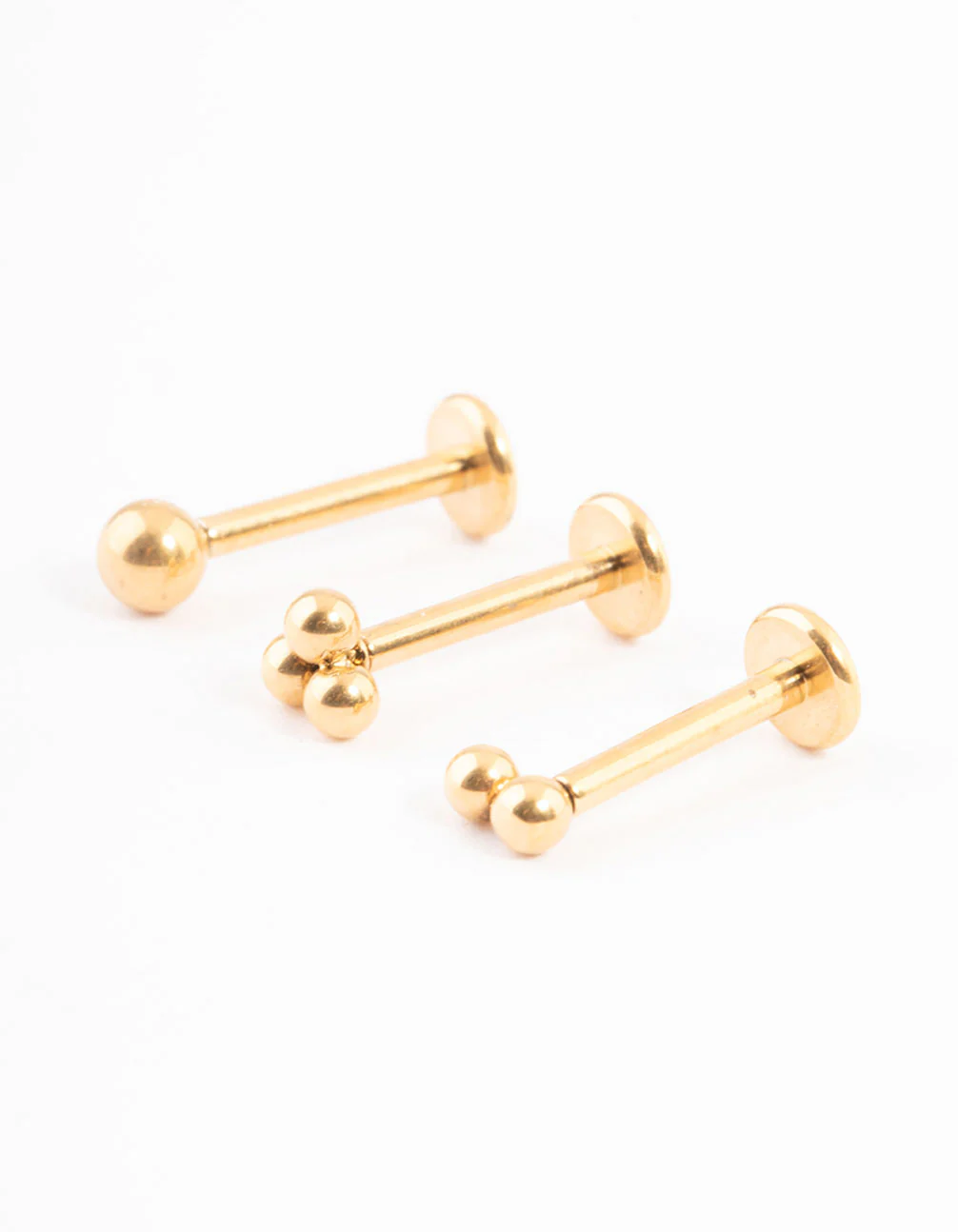 Gold Plated Titanium Trio Ball Threadless Flat Back Stud Pack - Image 3