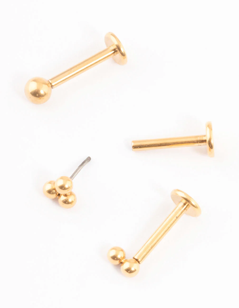 Gold Plated Titanium Trio Ball Threadless Flat Back Stud Pack - Image 4