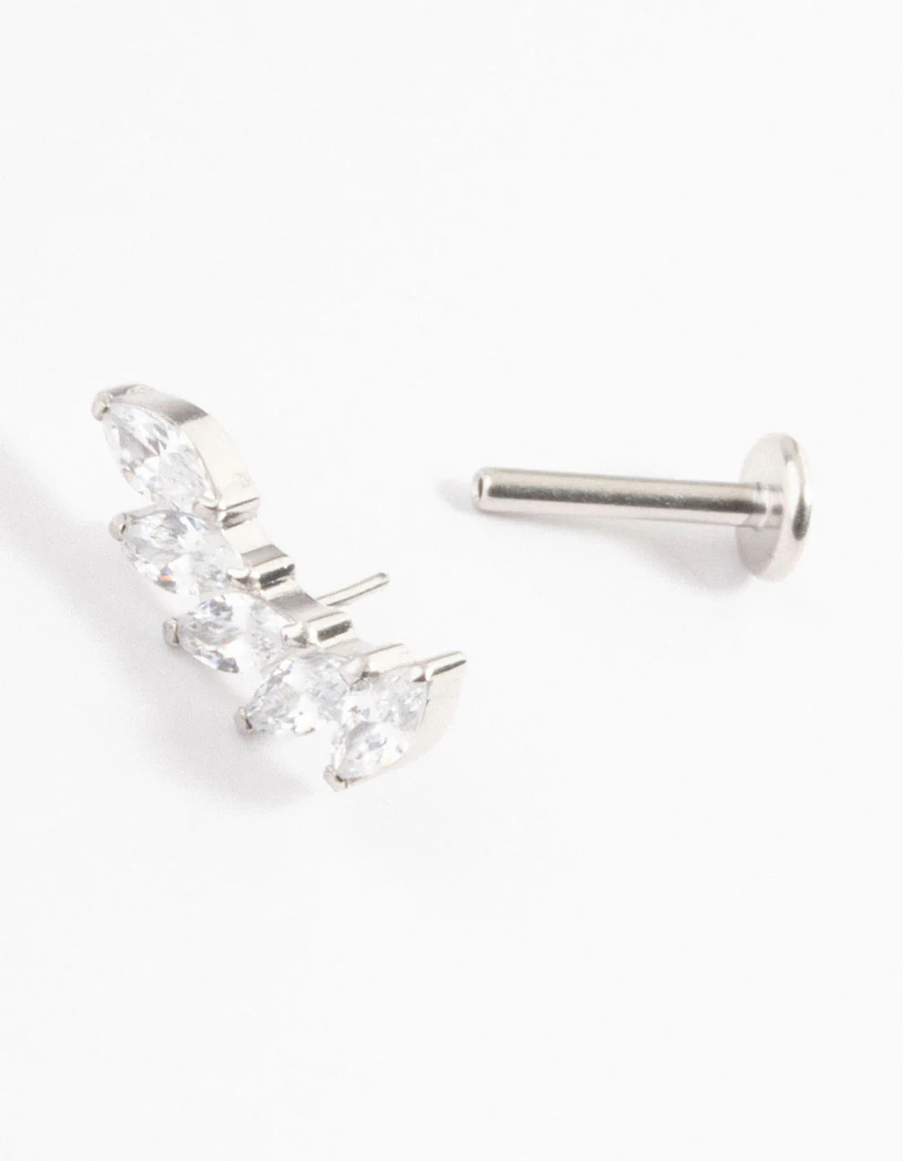 Titanium Cubic Zirconia Curve Marquise Threadless Single Flat Back Stud - Image 2