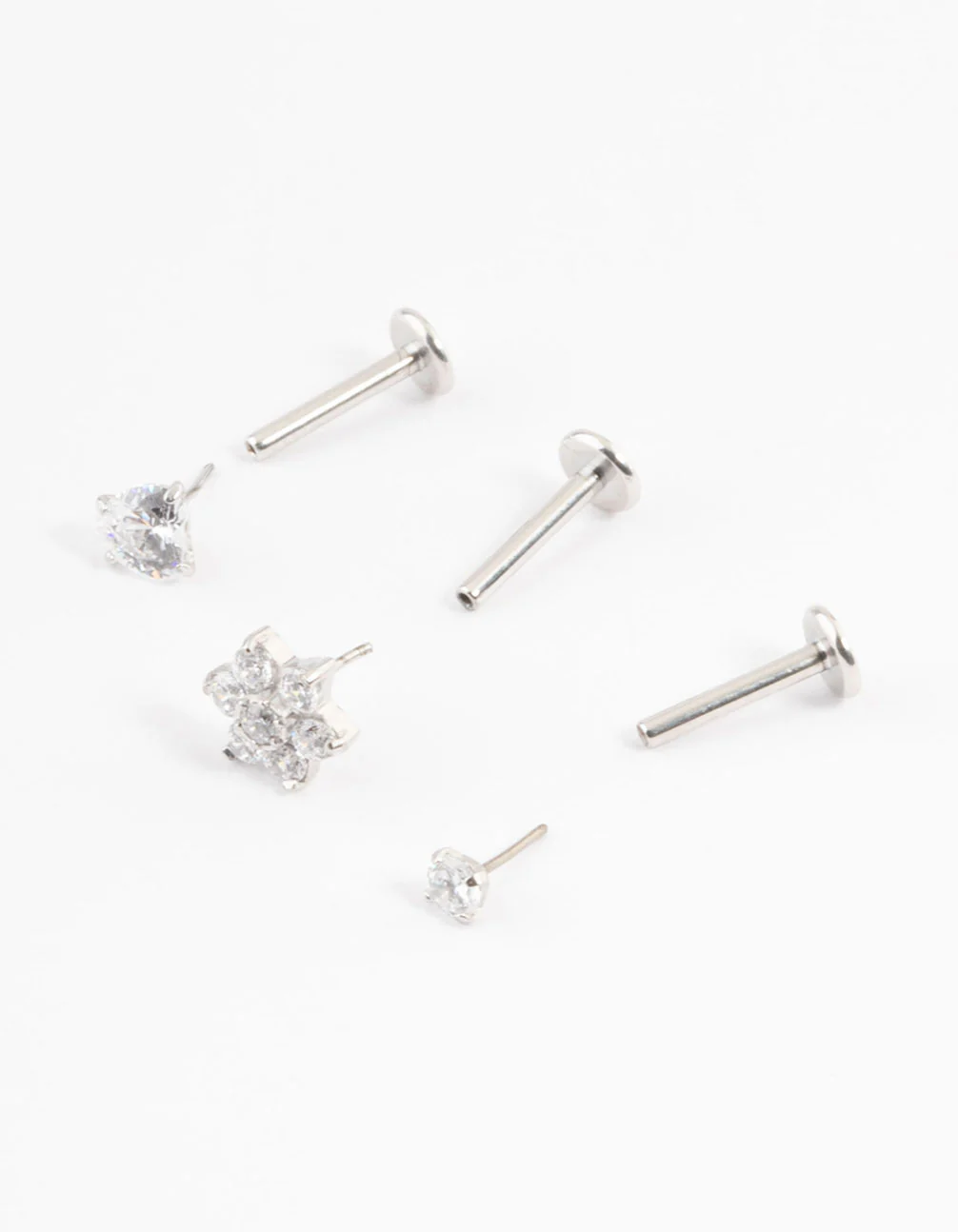 Titanium Cubic Zirconia Flower Threadless Flat Back Stud Pack - Image 2