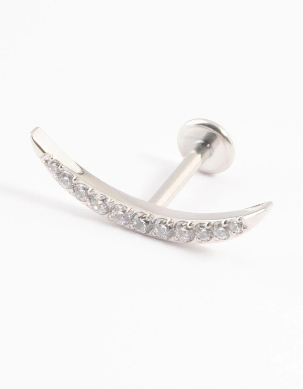 Titanium Cubic Zirconia Half Moon Threadless Single Flat Back Stud - Image 2