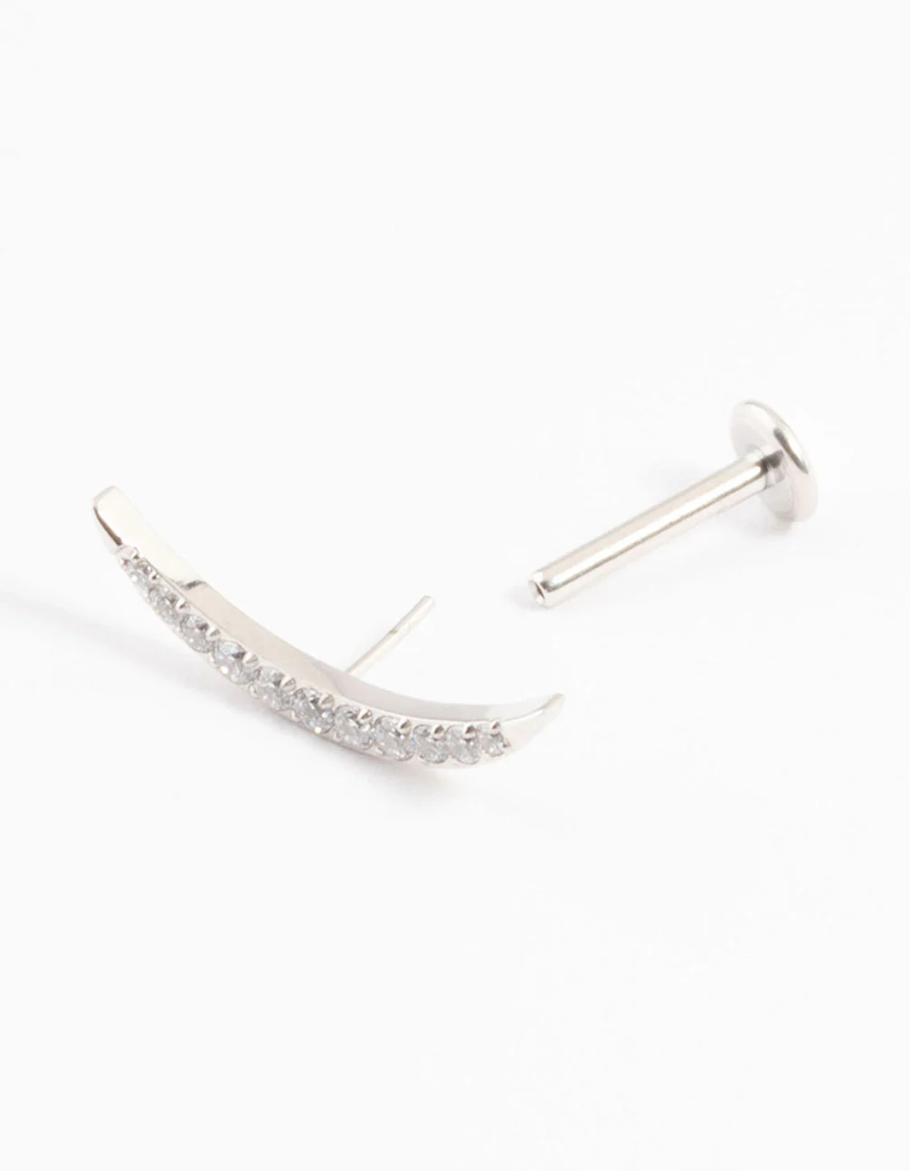 Titanium Cubic Zirconia Half Moon Threadless Single Flat Back Stud - Image 3