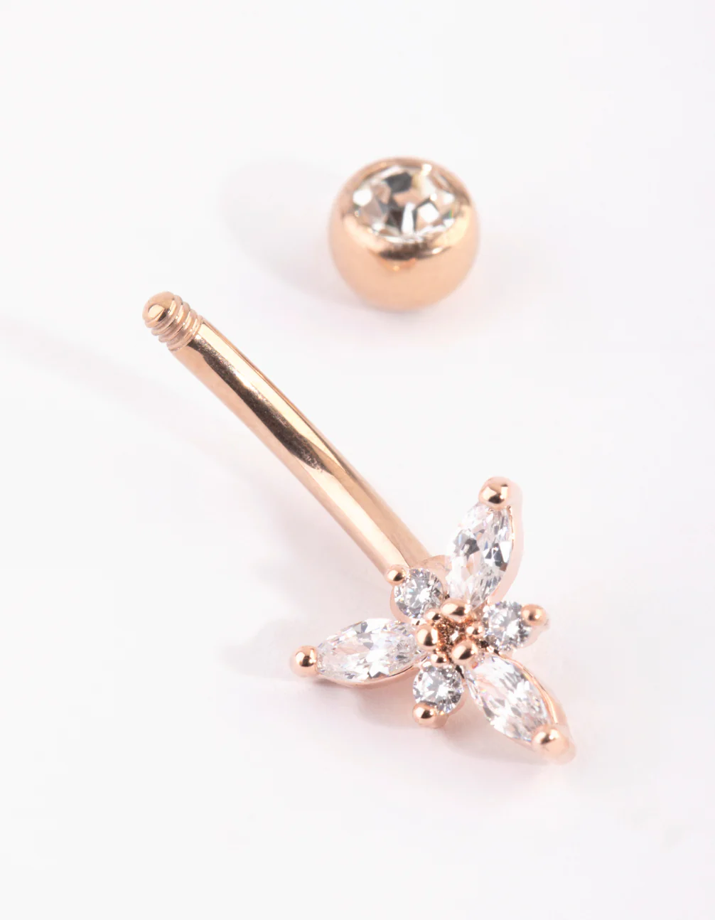 Rose Gold Plated Titanium Diamante Belly Bar - Image 3