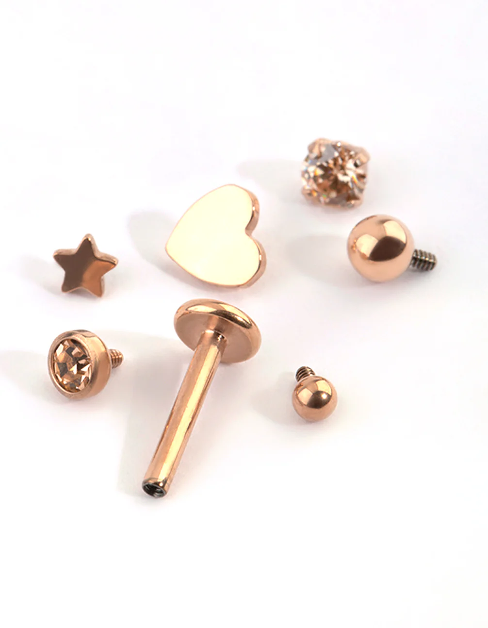 Rose Gold Plated Titanium Heart & Star Flat Back 6-Pack - Image 4