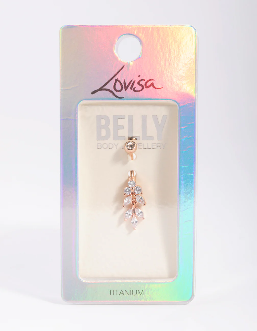 Rose Gold Plated Titanium Marquise Diamante Belly Bar - Image 2