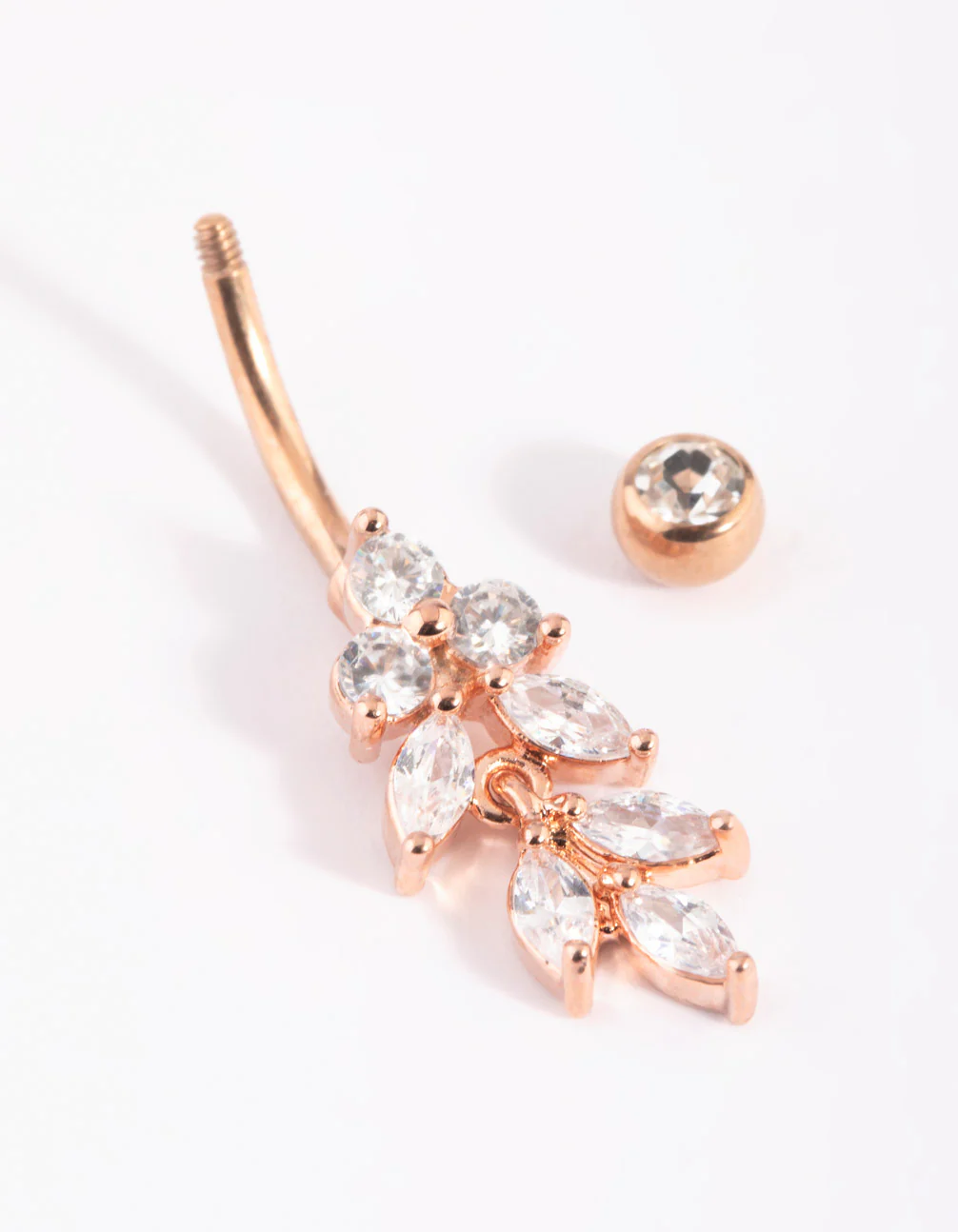 Rose Gold Plated Titanium Marquise Diamante Belly Bar - Image 3