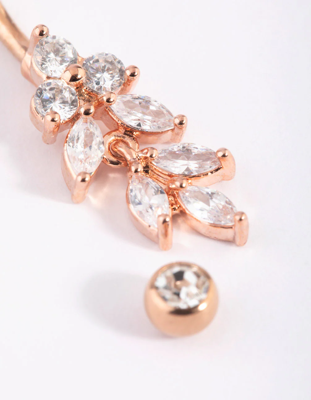 Rose Gold Plated Titanium Marquise Diamante Belly Bar - Image 4