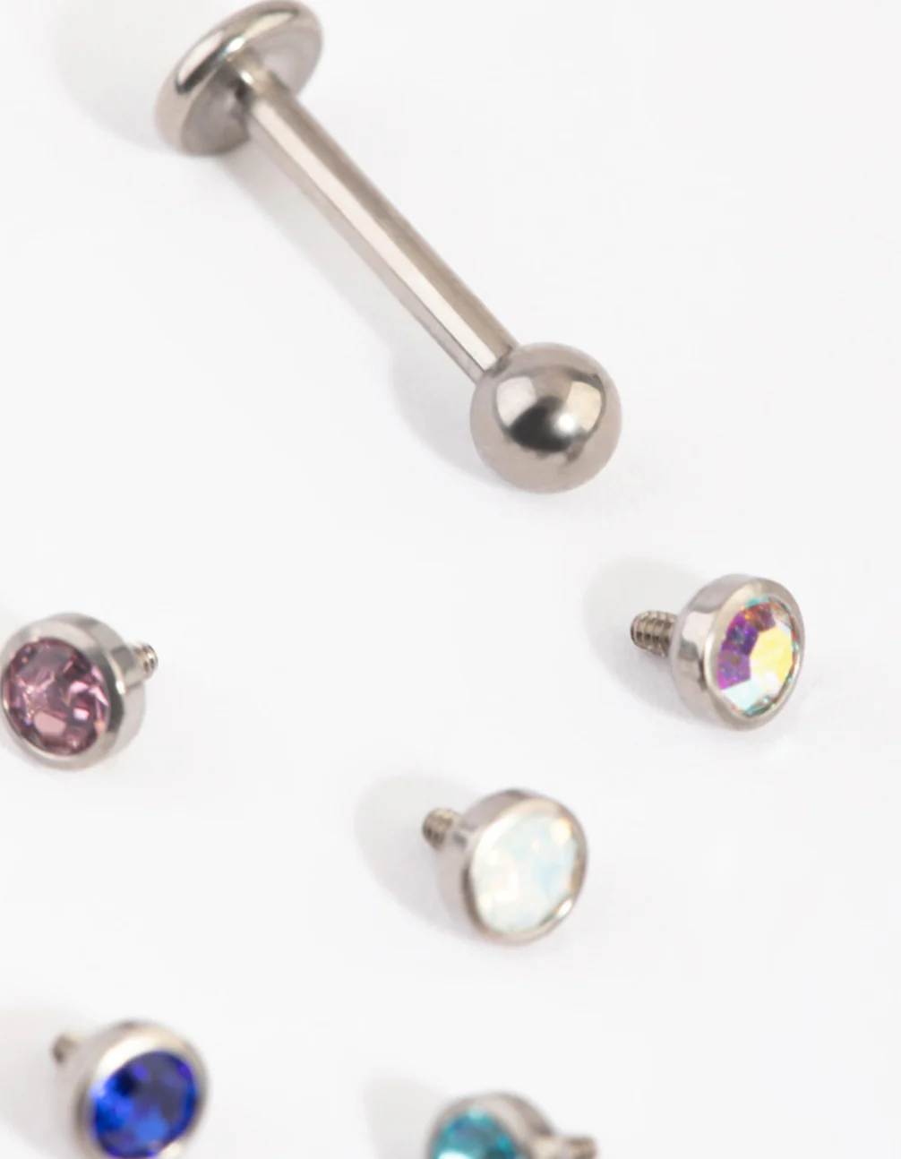 Titanium Single Flat Back Bar & Diamante Interchangeable Ends 6-Pack - Image 2