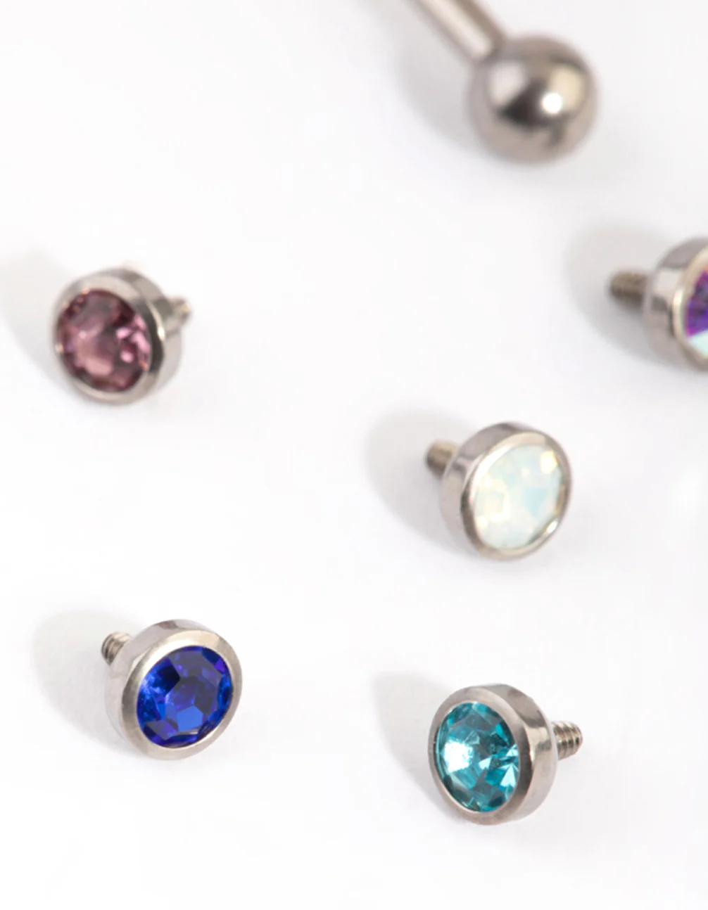 Titanium Single Flat Back Bar & Diamante Interchangeable Ends 6-Pack - Image 3