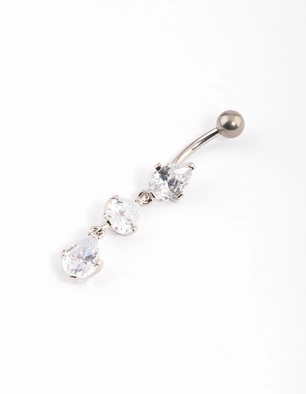 Titanium Cubic Zirconia Three Pear Drop Belly Ring - Image 2