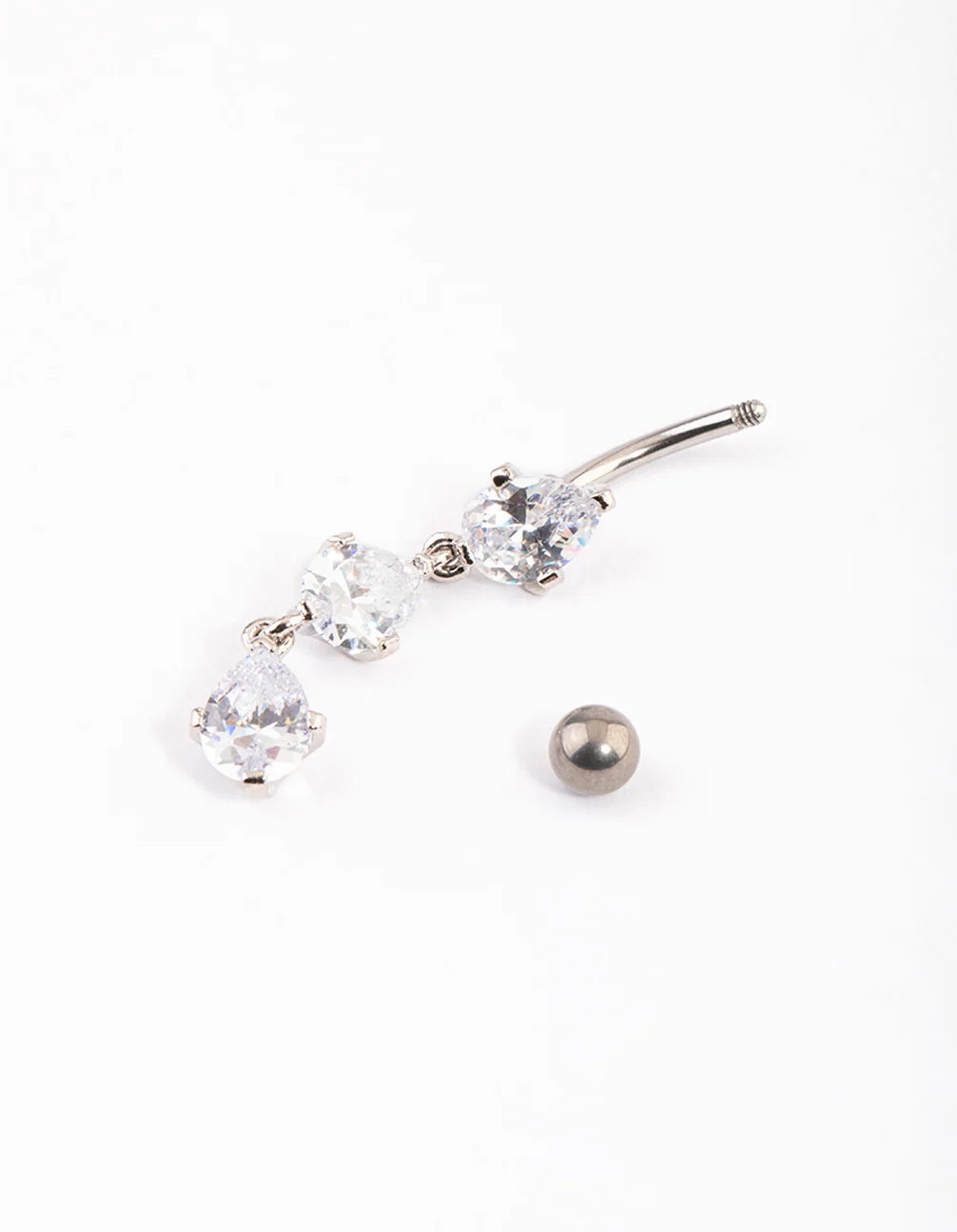 Titanium Cubic Zirconia Three Pear Drop Belly Ring - Image 3