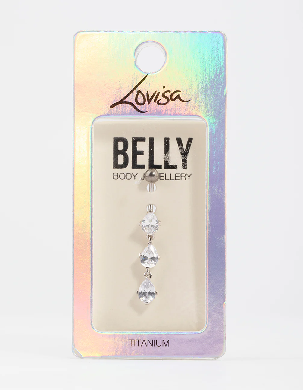Titanium Cubic Zirconia Three Pear Drop Belly Ring - Image 4