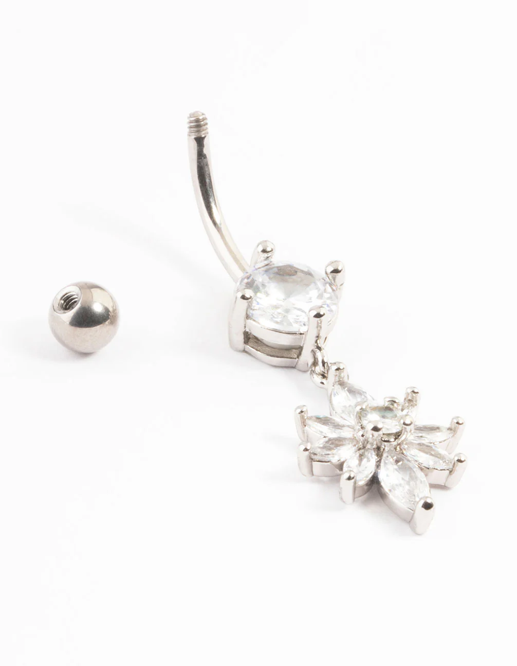 Titanium Cubic Zirconia Eight Petal Flower Belly Ring - Image 2