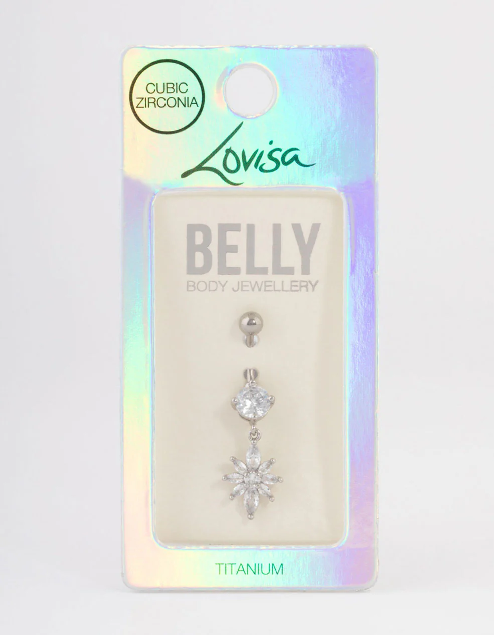Titanium Cubic Zirconia Eight Petal Flower Belly Ring - Image 3