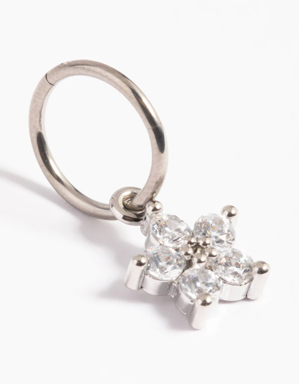 Titanium Cubic Zirconia Flower Clicker Ring - Image 2