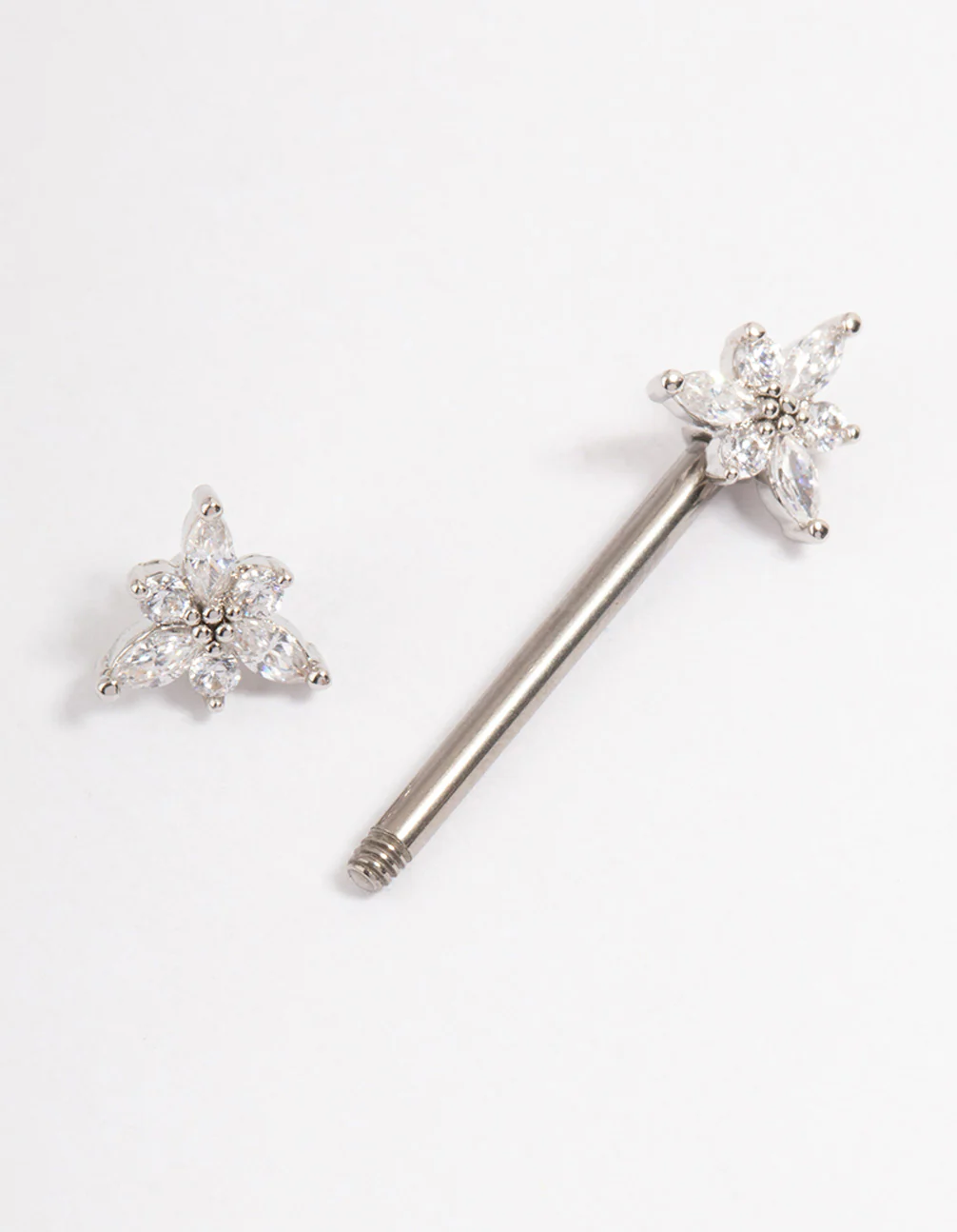 Titanium Cubic Zirconia Flower Nipple Bar - Image 2