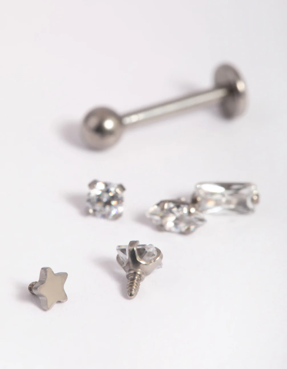 Titanium Single Flat Back Bar & Cubic Zirconia Interchangeable Ends 6-Pack - Image 3