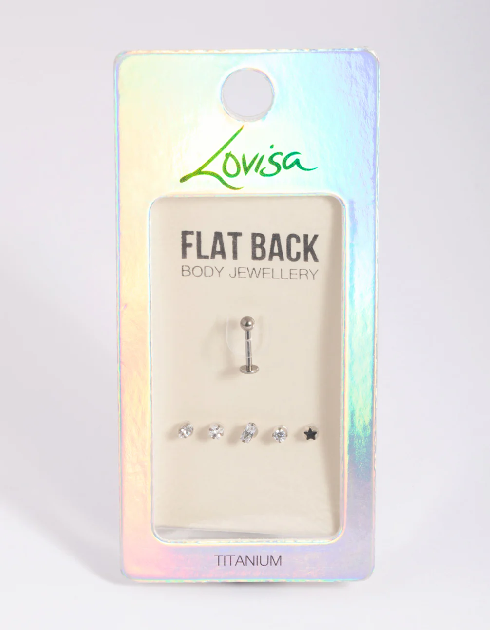 Titanium Single Flat Back Bar & Cubic Zirconia Interchangeable Ends 6-Pack - Image 4
