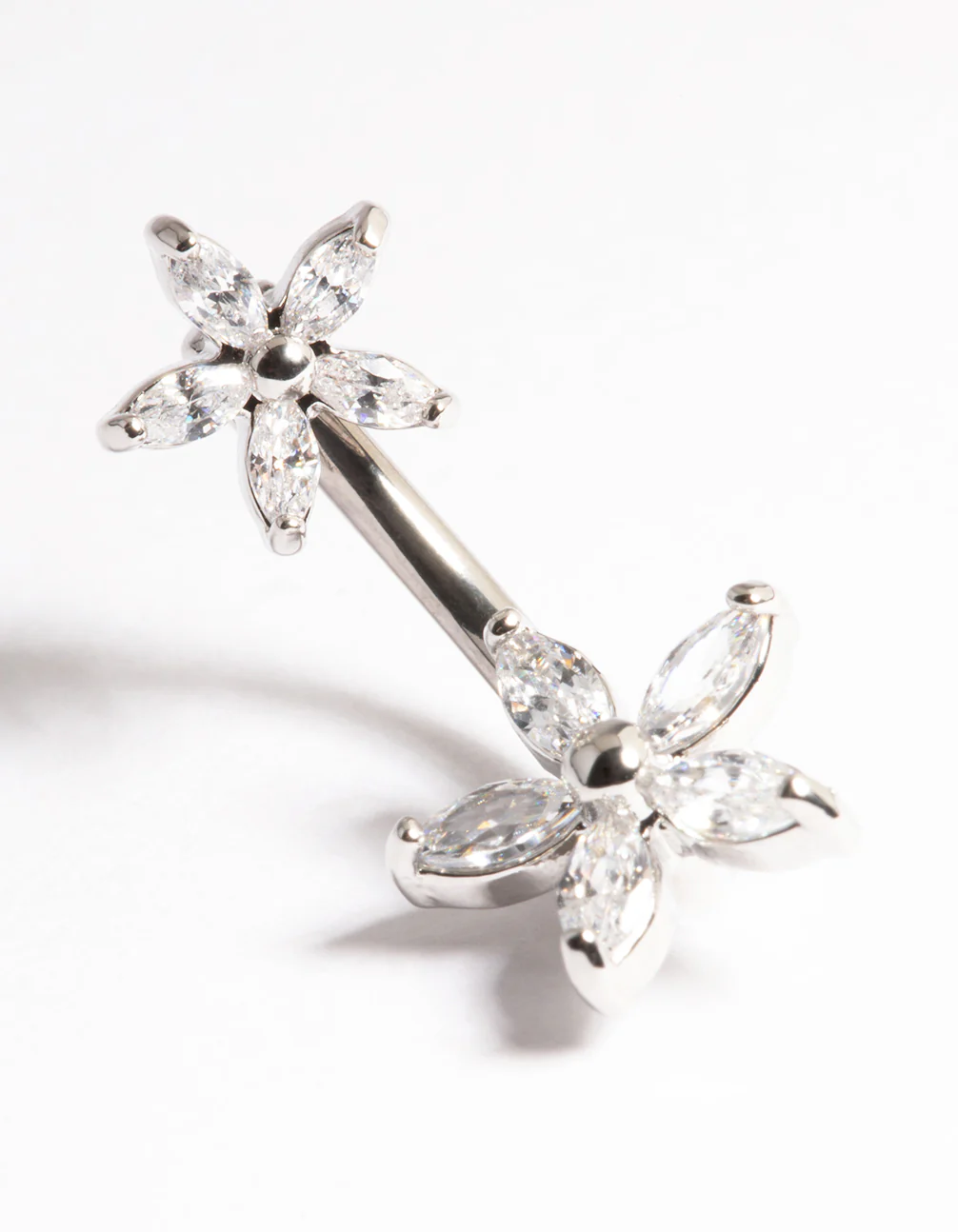 Titanium Cubic Zirconia Pretty Flower Belly Ring - Image 2