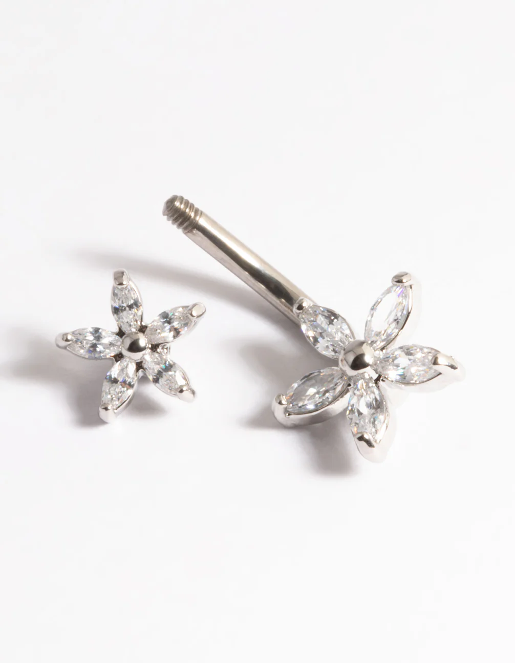 Titanium Cubic Zirconia Pretty Flower Belly Ring - Image 3