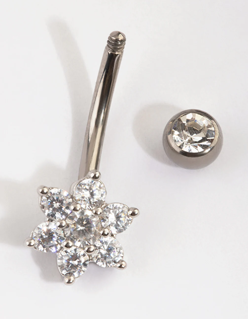 Titanium Diamante Flower Belly Bar - Image 2