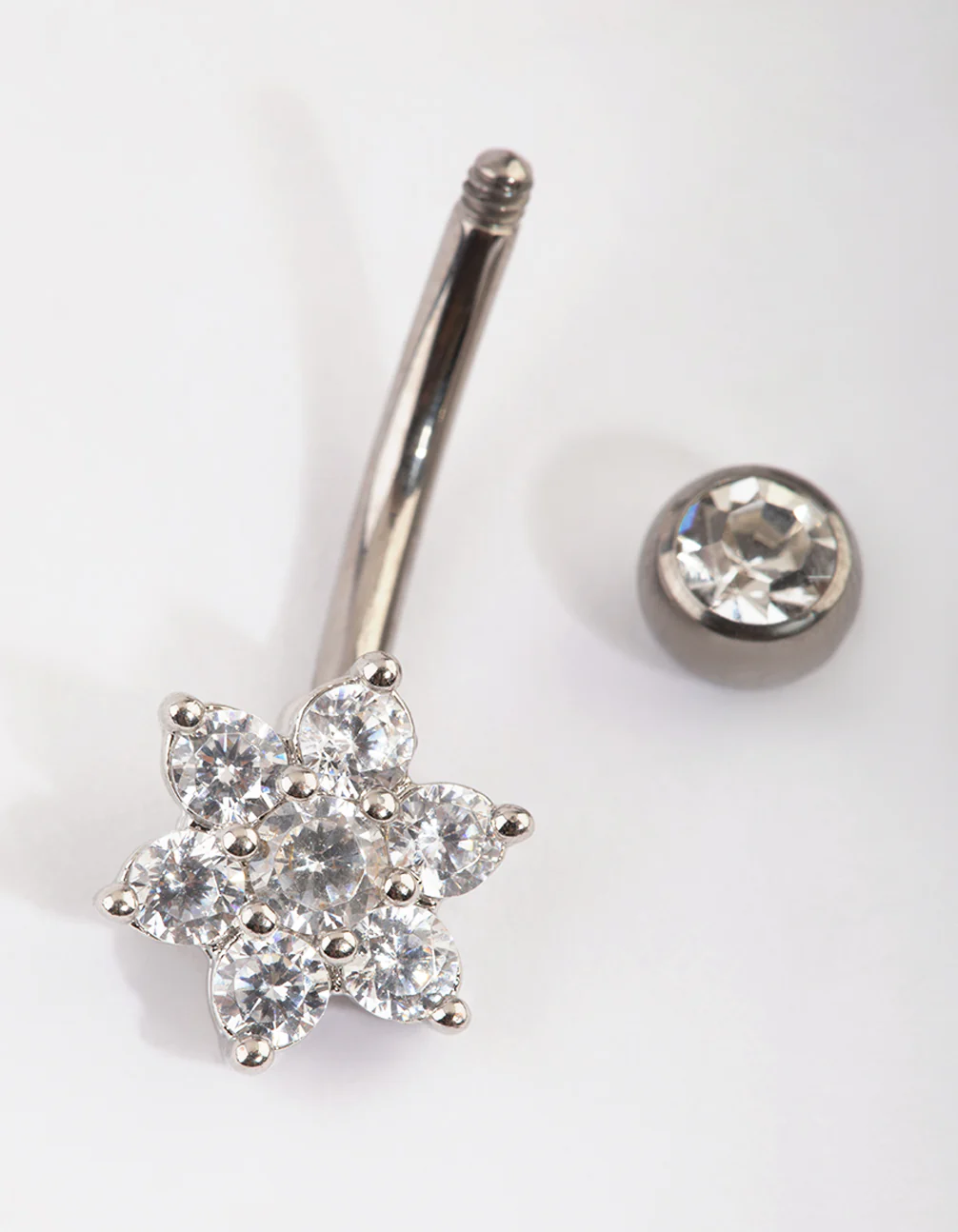 Titanium Diamante Flower Belly Bar - Image 3