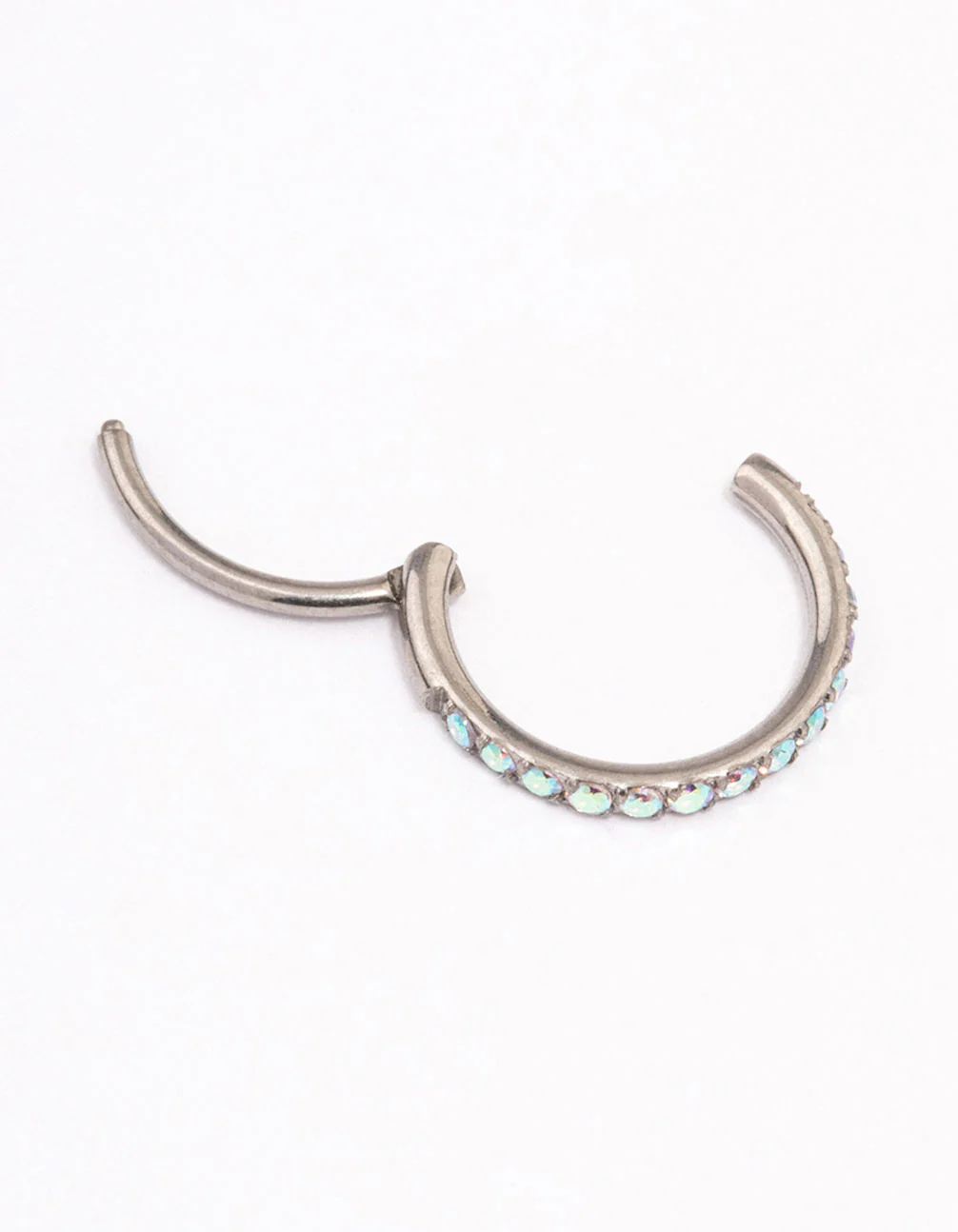 Titanium Single Half Cubic Zirconia Clicker Ring 8mm - Image 2