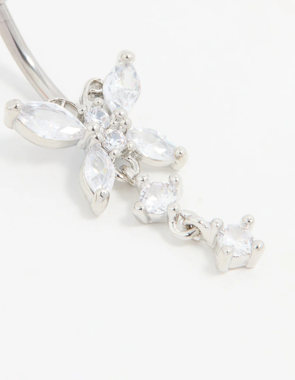 Titanium Cubic Zirconia Butterfly Drop Belly Bar - Image 2