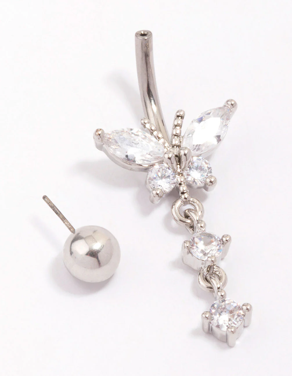 Titanium Cubic Zirconia Butterfly Drop Threadless Belly Bar - Image 2