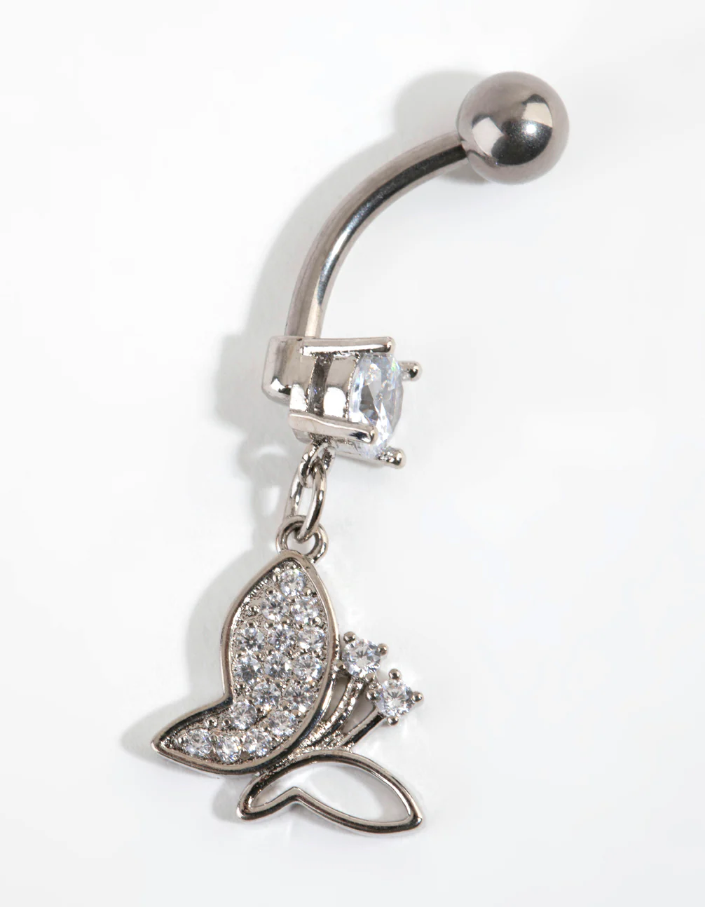 Titanium Cubic Zirconia Butterfly Drop Belly Bar - Image 2