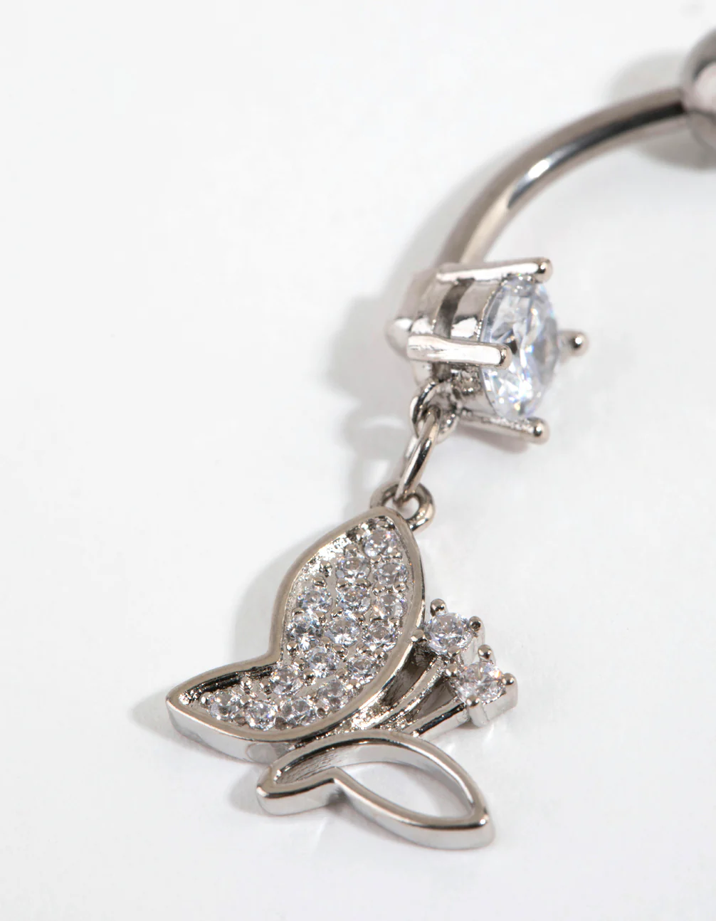 Titanium Cubic Zirconia Butterfly Drop Belly Bar - Image 3