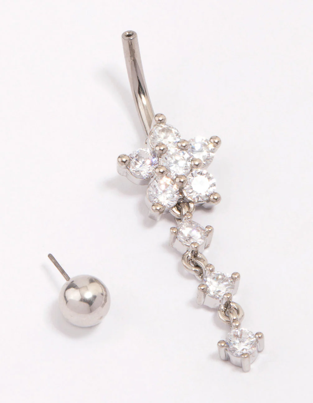 Titanium Cubic Zirconia Flower Triple Threadless Belly Bar - Image 2