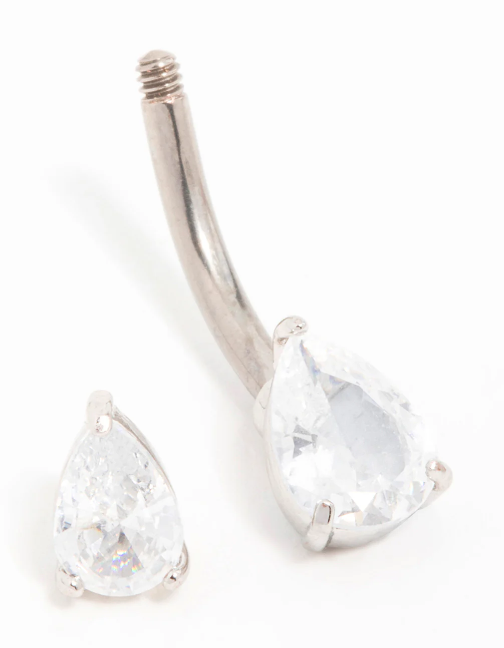 Titanium Cubic Zirconia Pear Belly Bar - Image 2