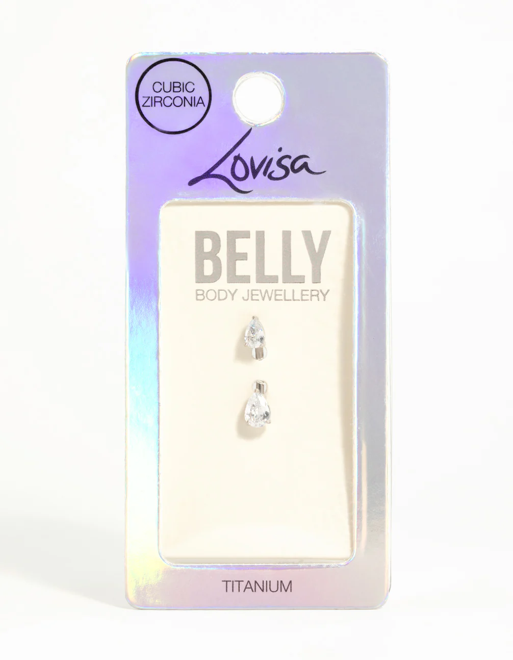 Titanium Cubic Zirconia Pear Belly Bar - Image 3