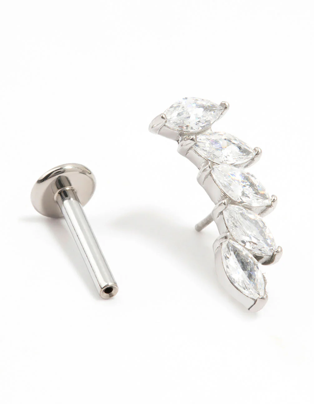 Titanium Cubic Zirconia Stacked Leaves Single Threadless Flat Back Stud - Image 2