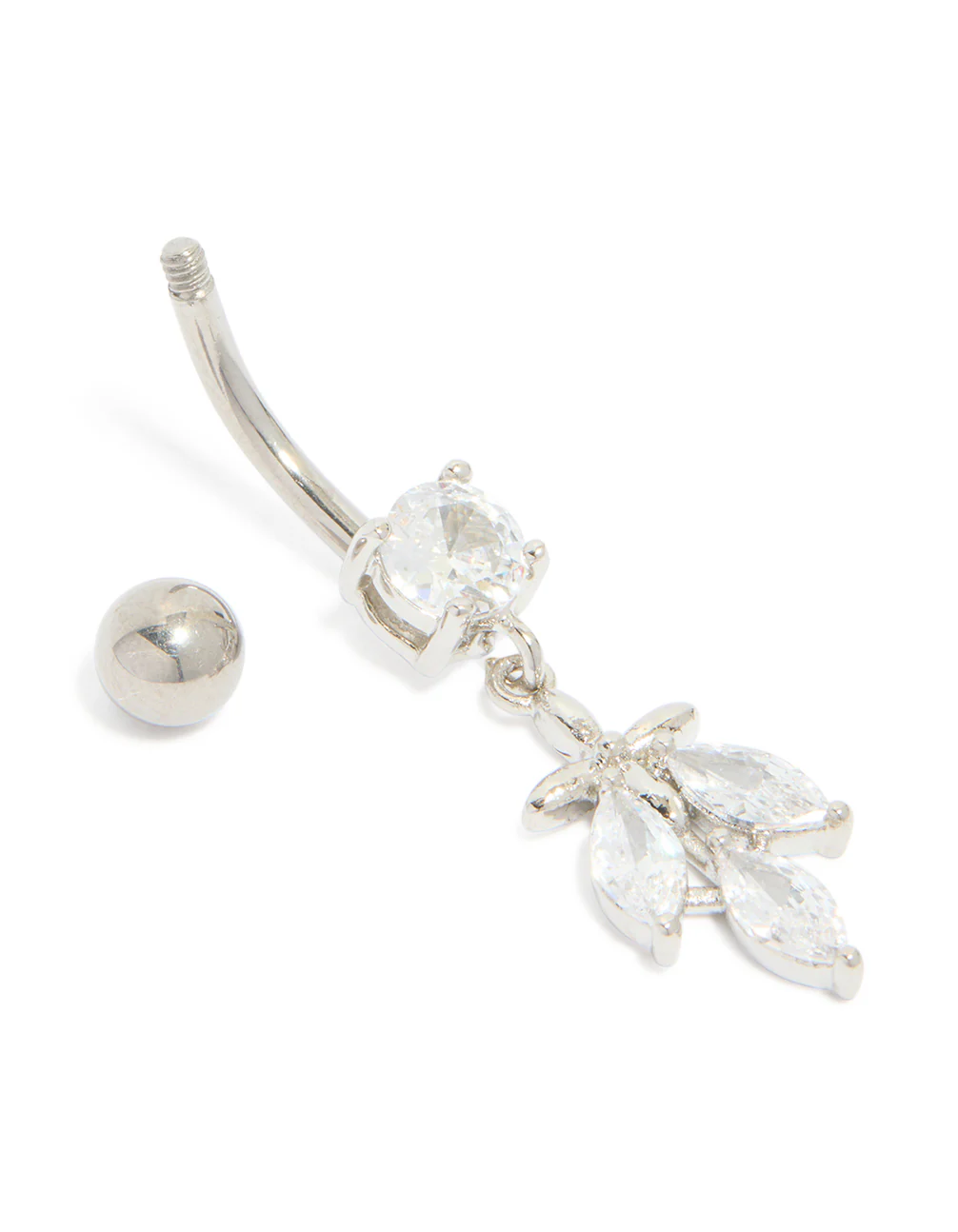 Titanium Diamante Leaf Drop Belly Bar - Image 3
