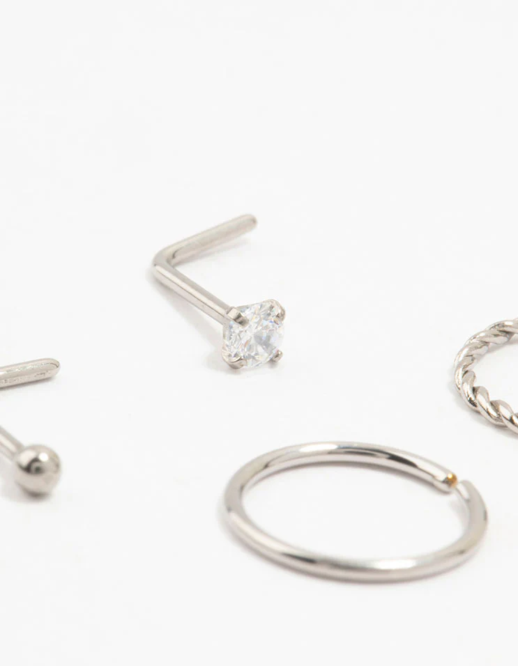 Titanium Diamante Twisted Nose Rings 4-Pack - Image 2