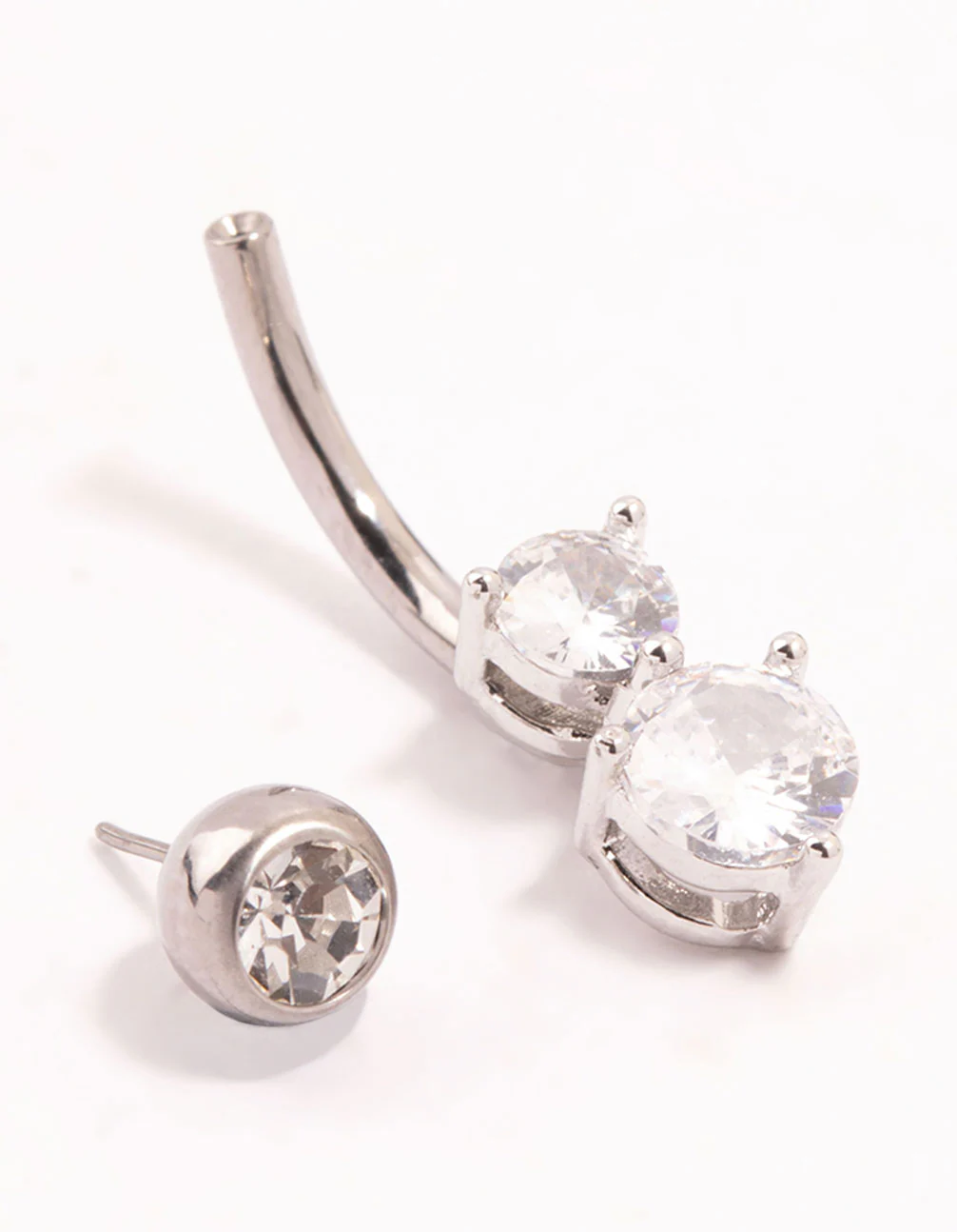 Titanium Round Cubic Zirconia Double Layered Threadless Belly Bar - Image 2