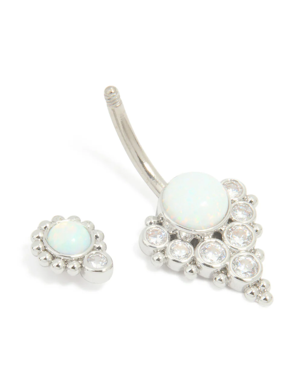 Titanium White Opal Cubic Zirconia Belly Bar - Image 3