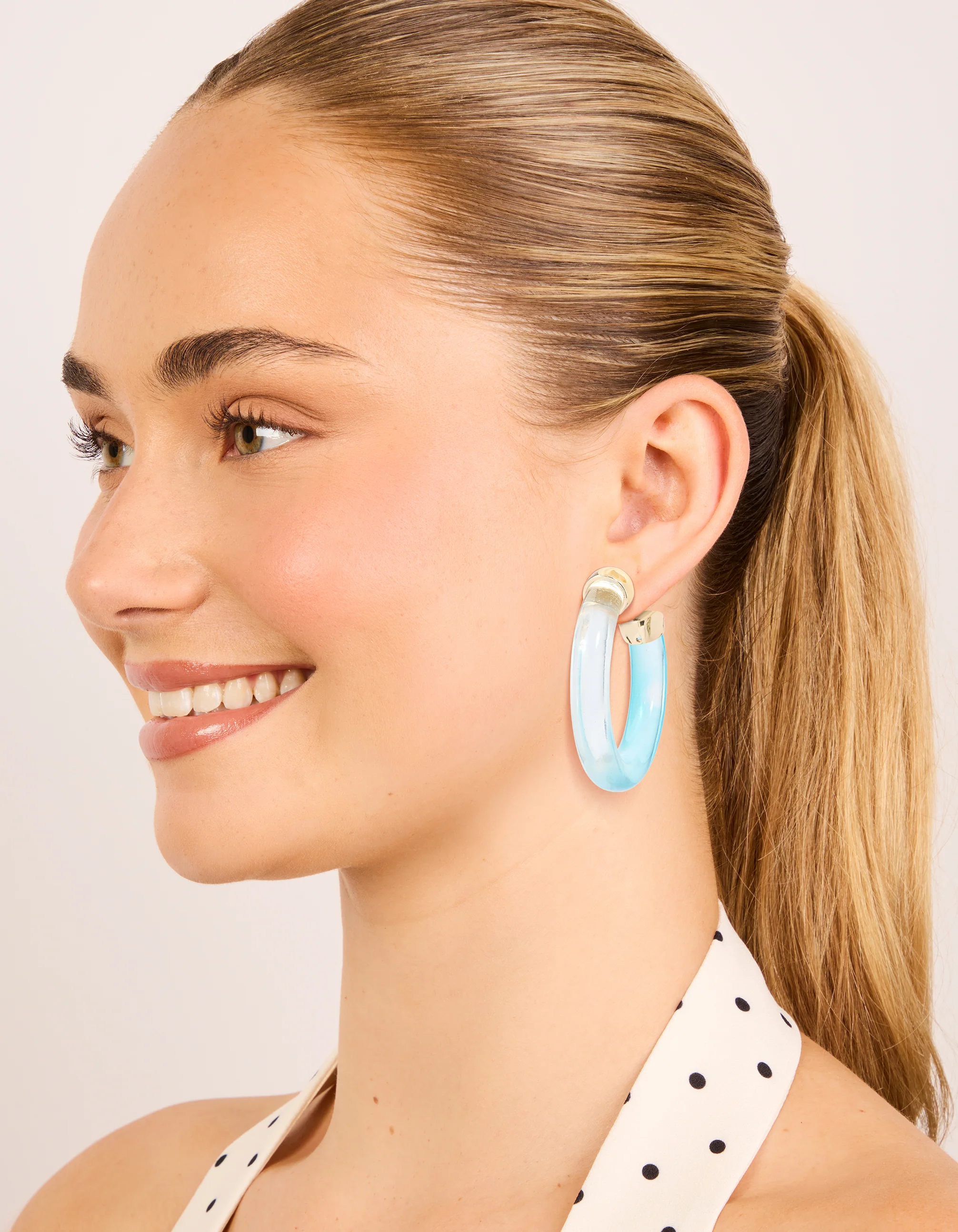 Translucent & Light Blue Ombre Large Open Hoop Earrings - Image 3