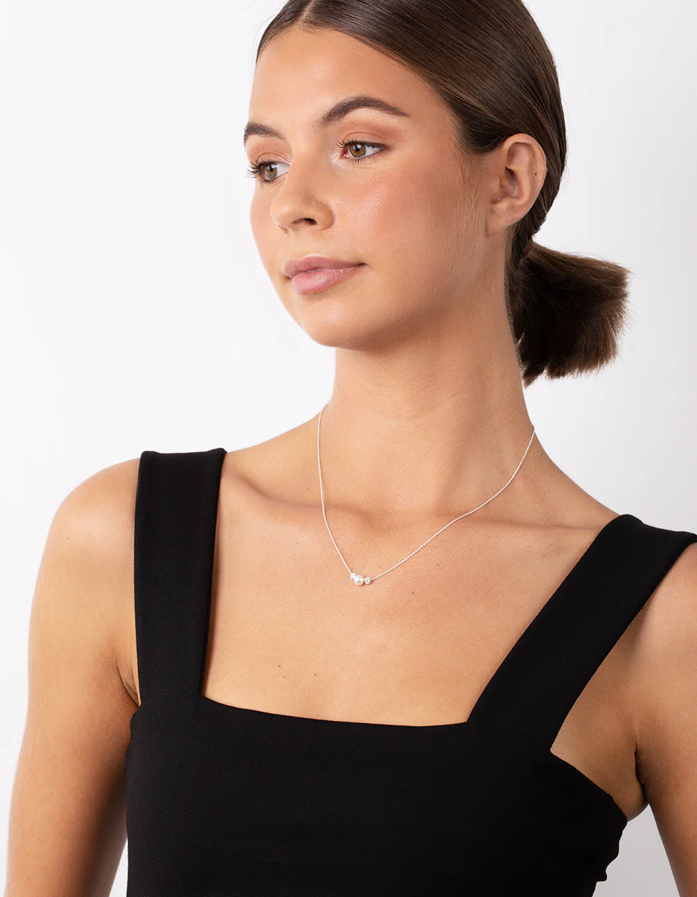 Sterling Silver Pearlised & Diamante Bead Necklace - Image 3