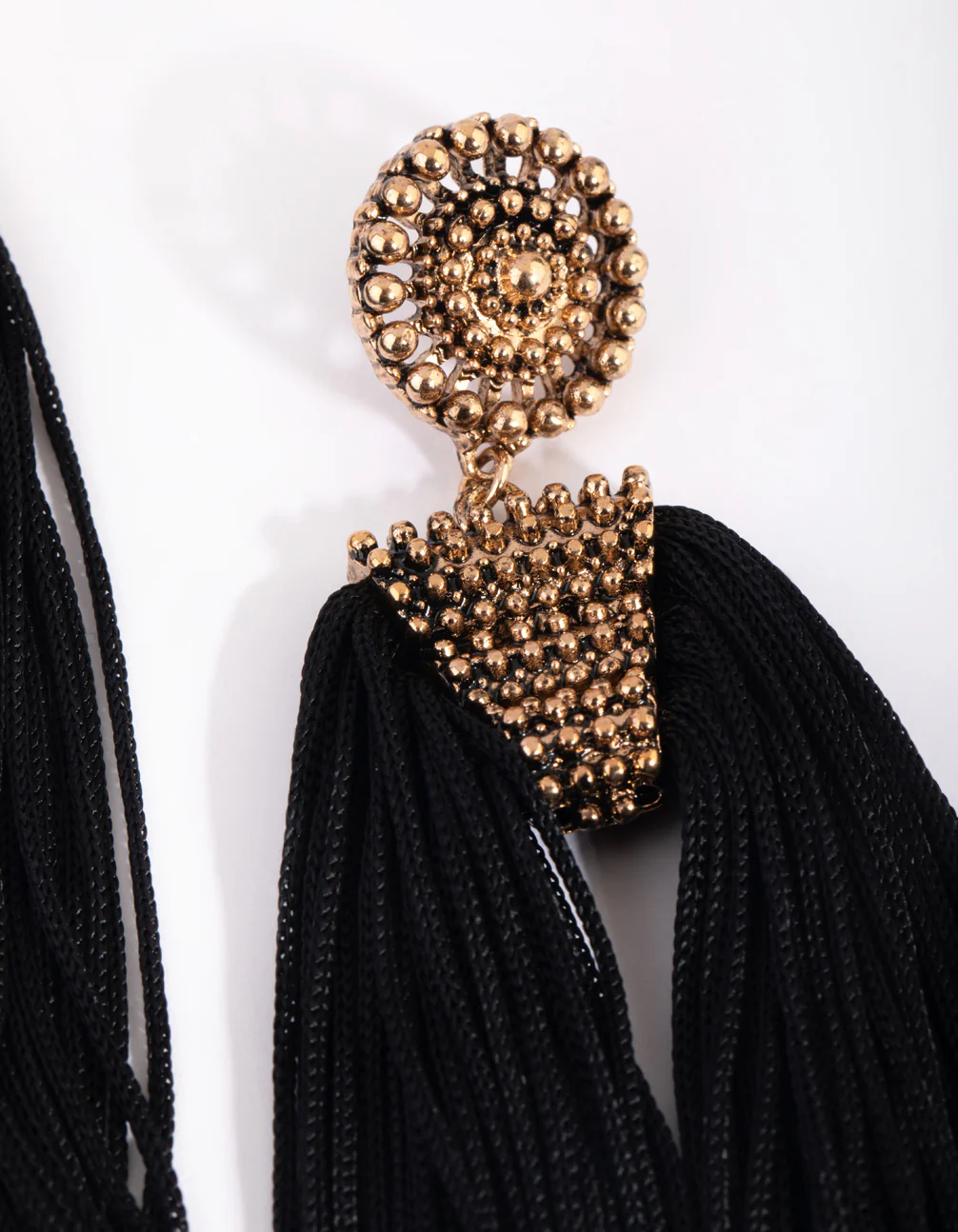 Black Tassel Drop Earrings - Image 2