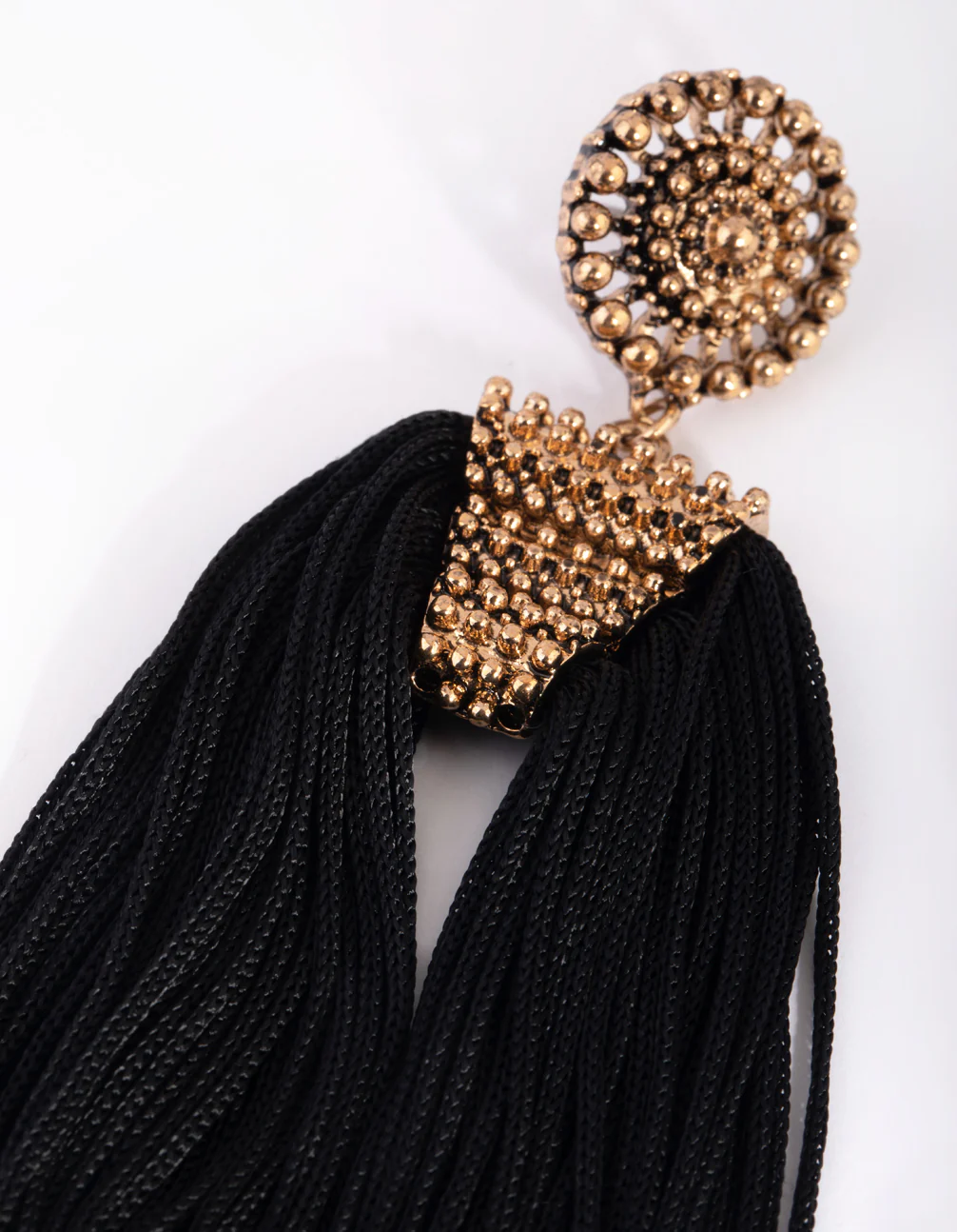 Black Tassel Drop Earrings - Image 3