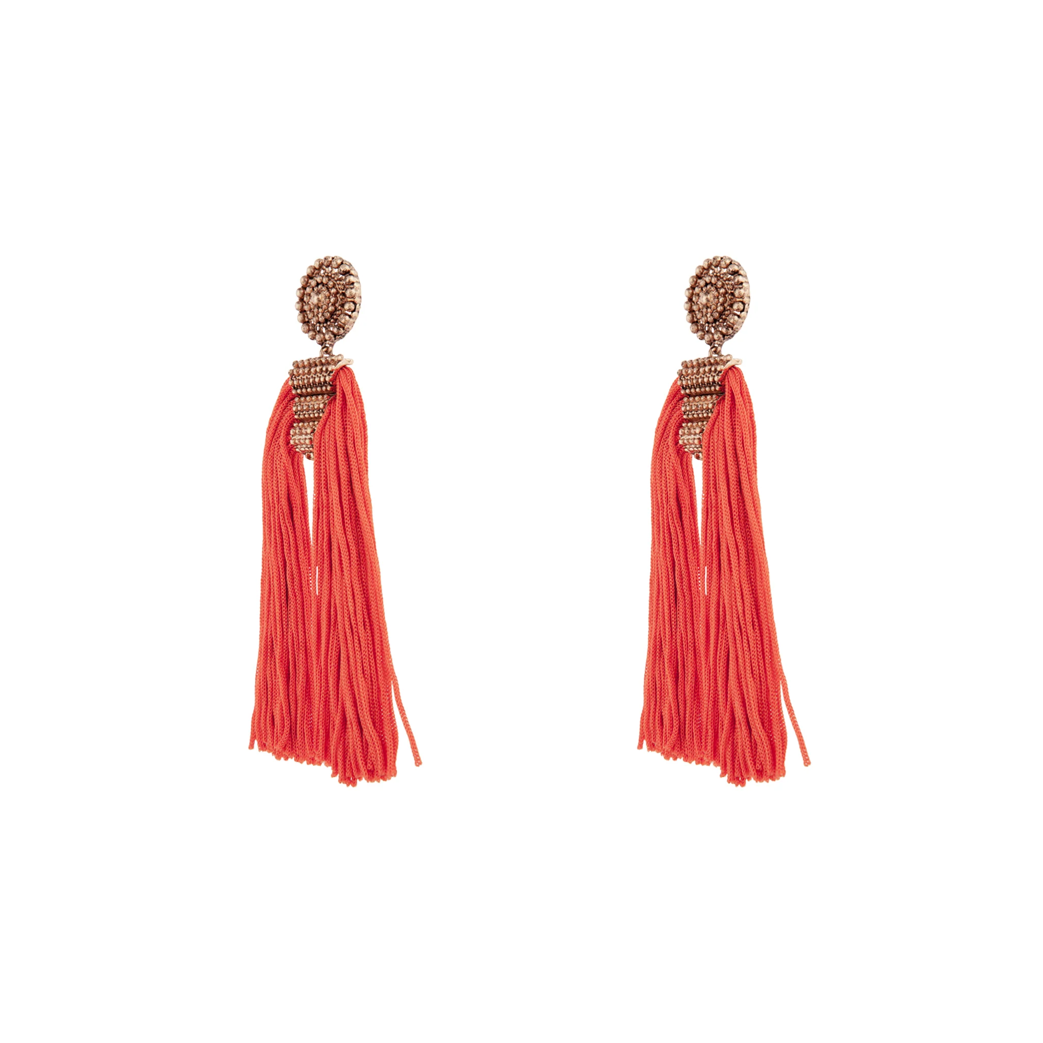 Antique Gold Orange Split Tassel Earrings - Image 2