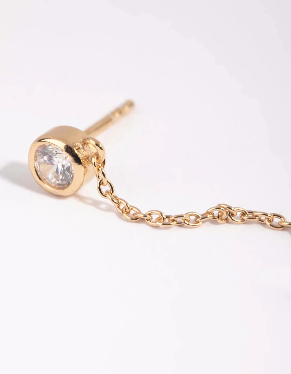 Gold Plated Sterling Silver Cubic Zirconia Chain Stud Earrings - Image 2