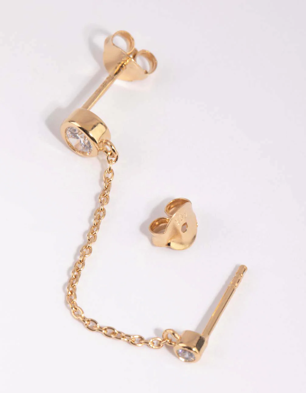 Gold Plated Sterling Silver Cubic Zirconia Chain Stud Earrings - Image 3