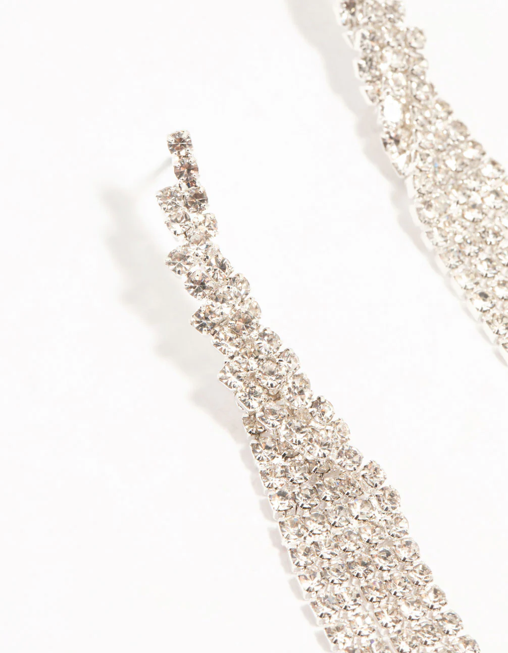 Twisted Diamante Cup Chain Drop Silver Earrings - Image 2
