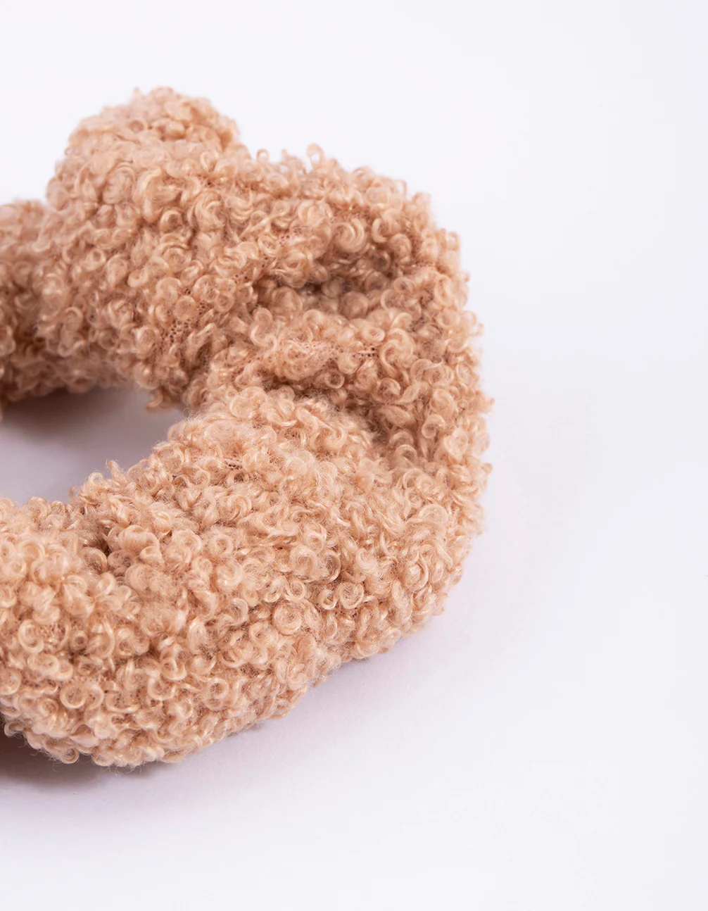 Beige Teddy Material Hair Scrunchie - Image 3
