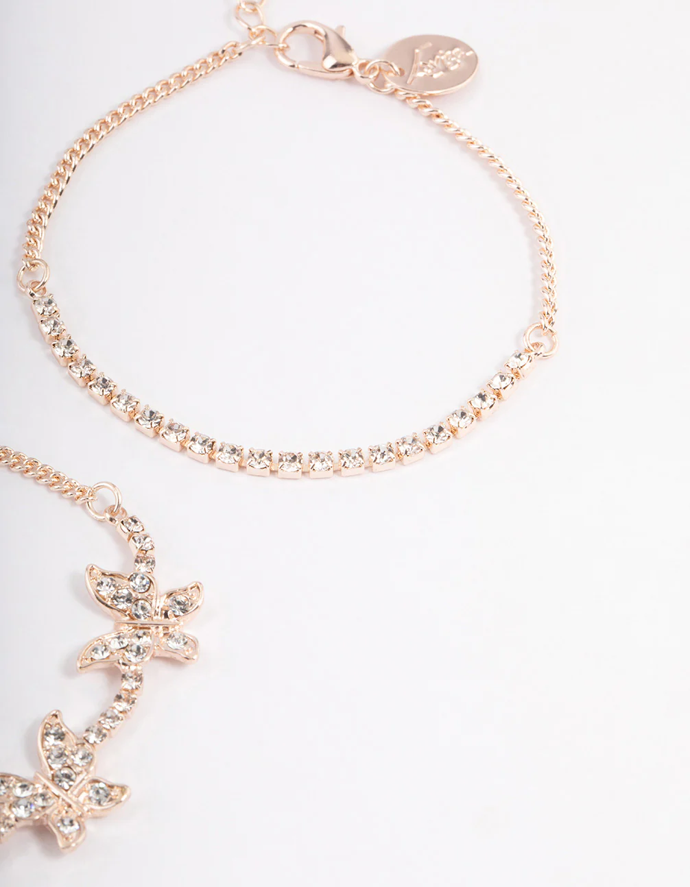 Rose Gold Diamante & Butterfly Bracelet Pack - Image 3