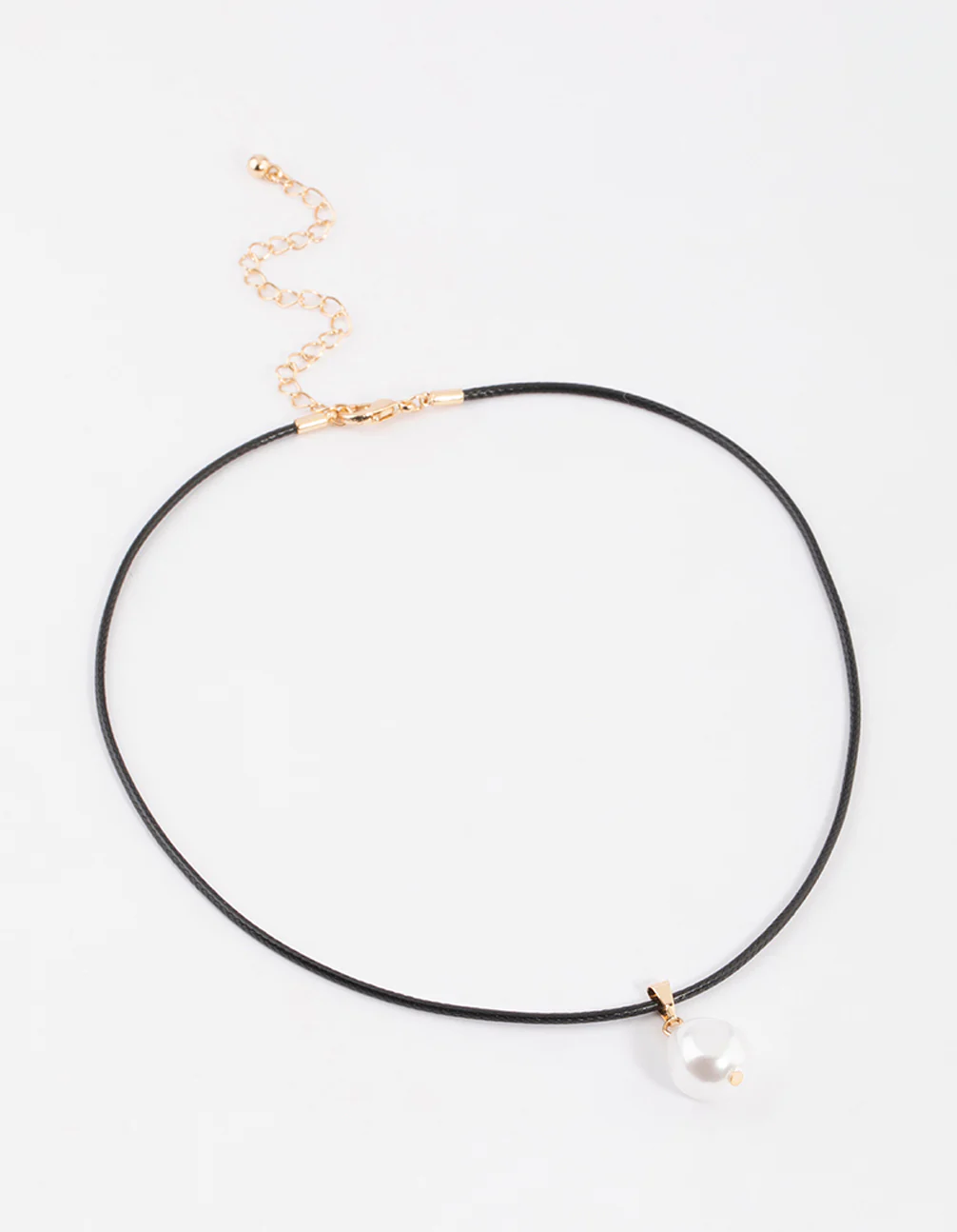 Pearl Pendant Gold Black Cord Necklace - Image 2
